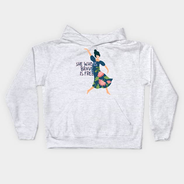 She who is brave is free Kids Hoodie by SouthPrints